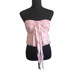 SHEIN Womens Y2K Dainty Floral Mesh Babydoll Tube Top Size L Pink Coquette